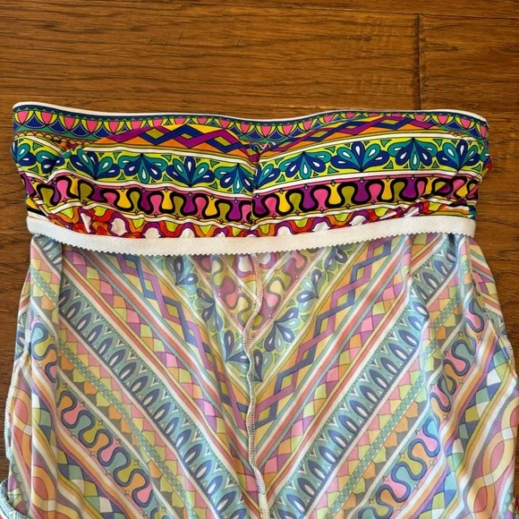 Trina Turk Peruvian Stripe Swimsuit Romper Cover Up Multicolor Halter Top Size M - Picture 9 of 14